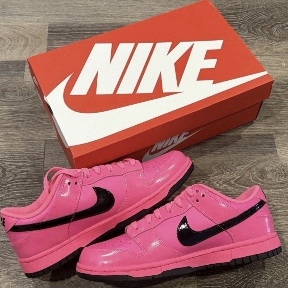 Nike Dunk Low Pink Black Patent Leather Kids Sneakers IV2594-600---- Size 3Y